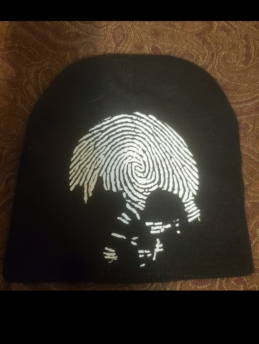 Kids Half Fingerprint Skull Beanie Hat.